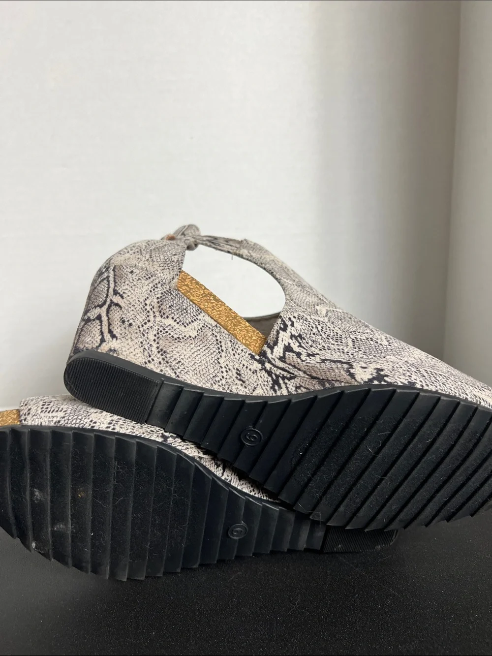 Corkys Snake-Print Peep Toe Wedge Sandals - Tan and Black